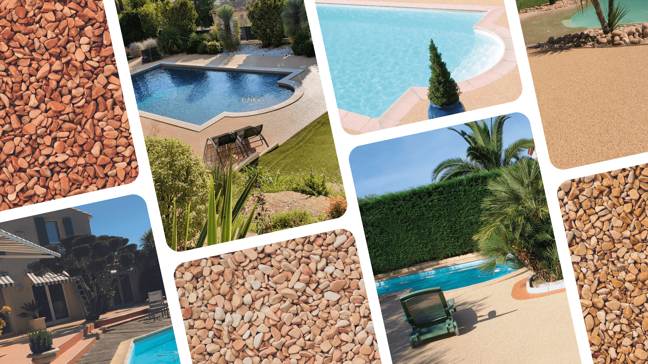 Granulats de marbre et tapis de pierre pour plage piscine