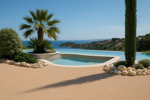 plage piscine vue mer moquette de pierre