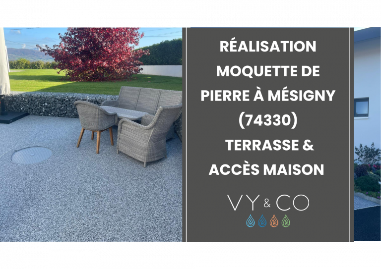 Terrasse et chemin d'acc&egrave;s en moquette de pierre claire &agrave; M&eacute;signy